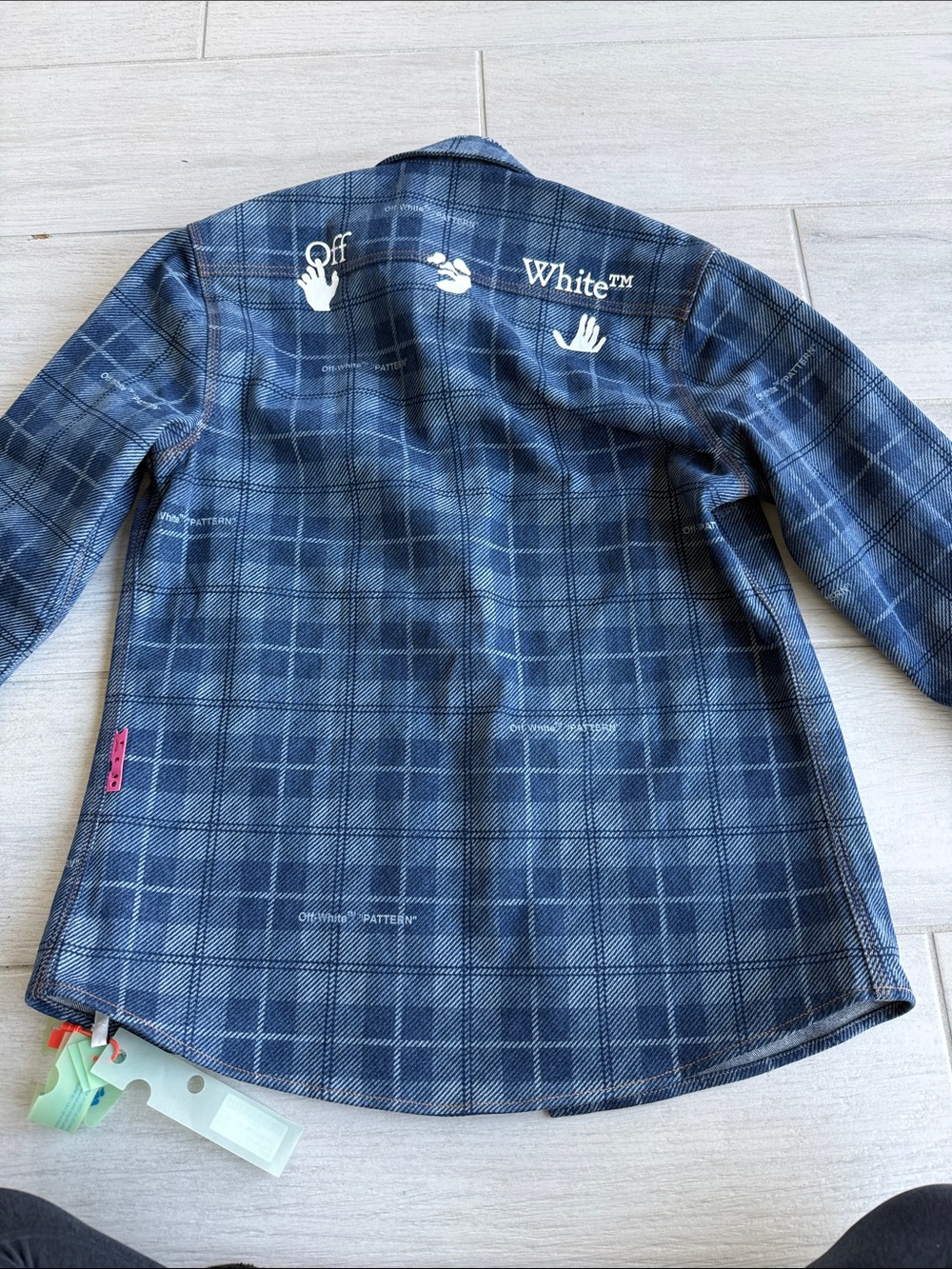 Off-White Men’s Plaid Denim Shacket with Tag Detail